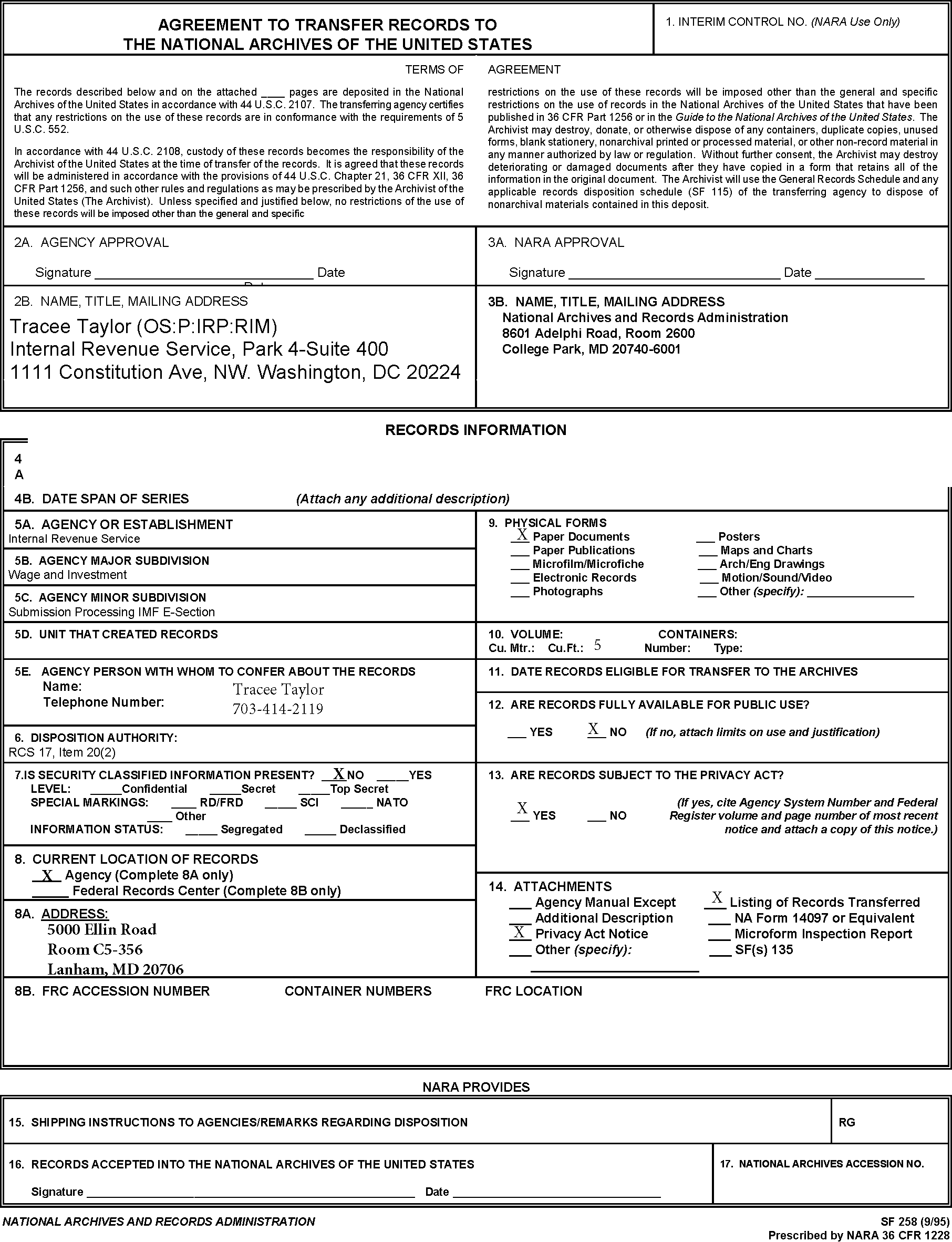 1.15.5 Relocating/Removing Records | Internal Revenue Service